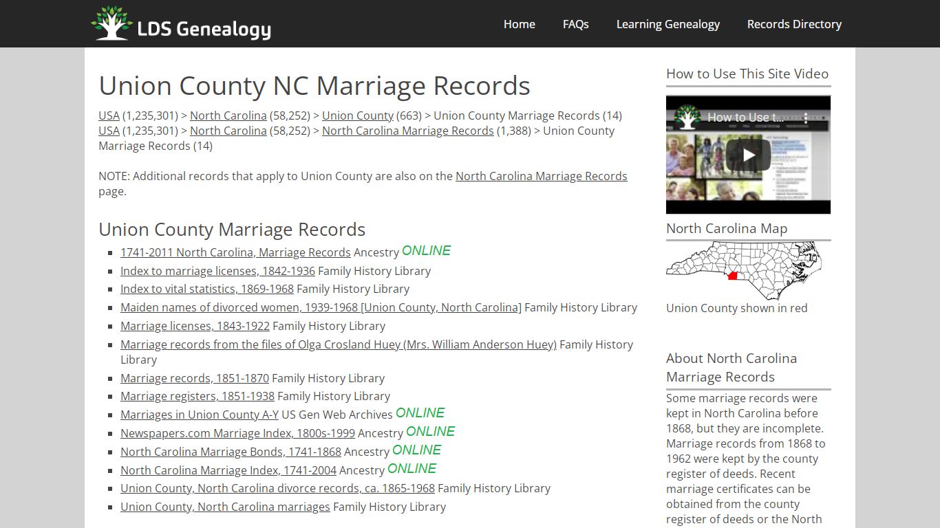Union County NC Marriage Records - LDS Genealogy