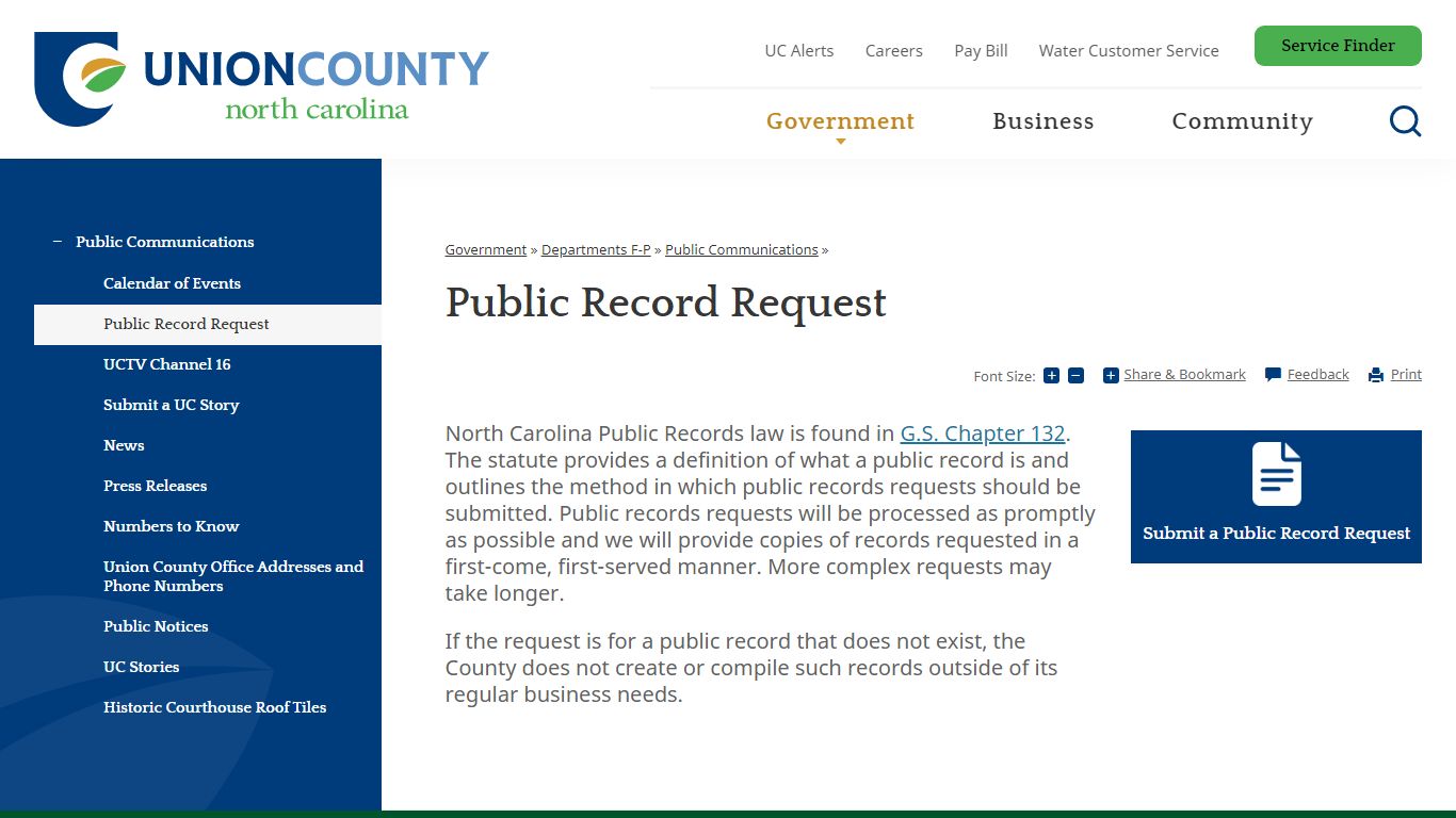 Public Record Request | Union County, NC